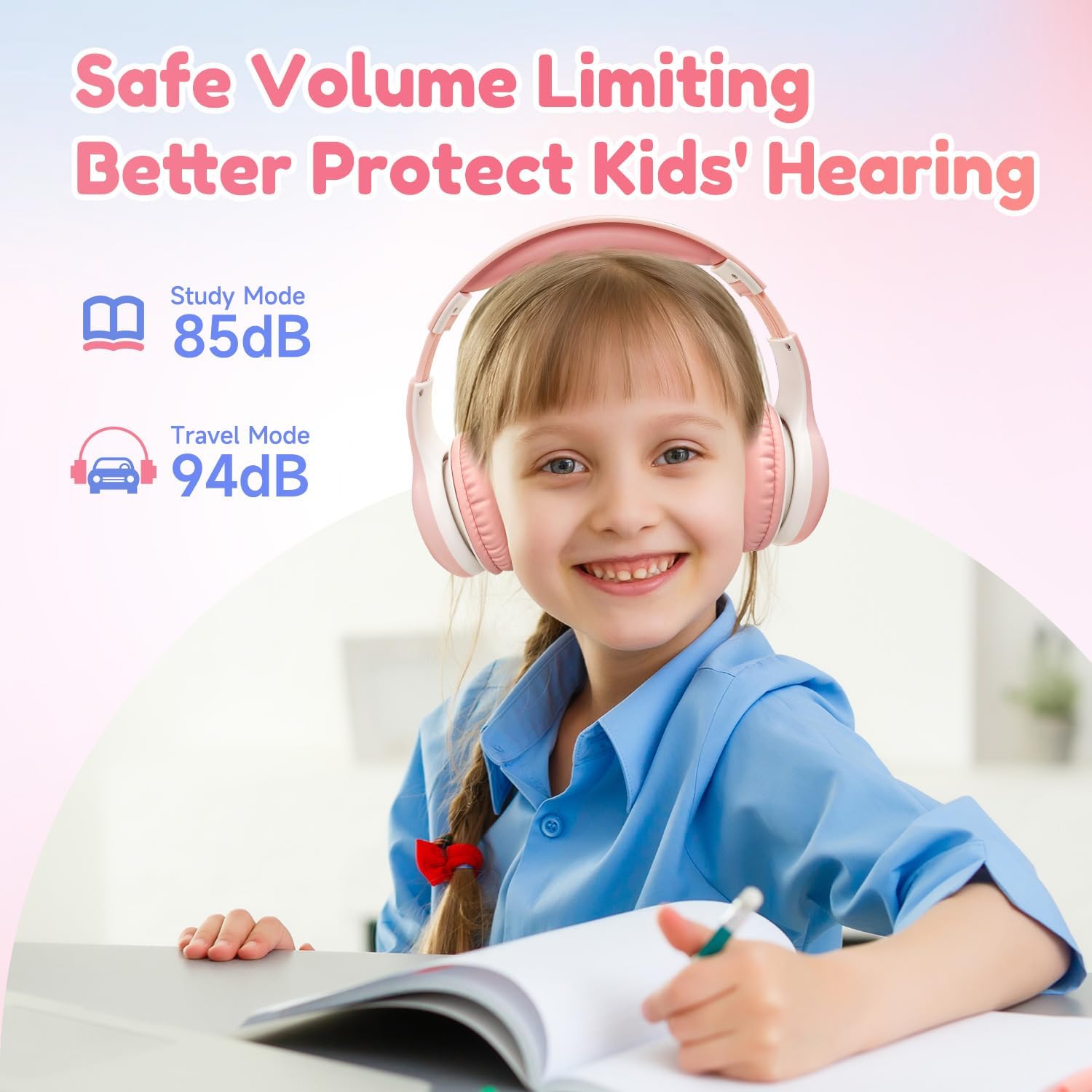 Headphones Wireless, Bluetooth 5.4 Headphone for Child with Mic, 85/94dB Volume Limited Foldable Over Ear, Hi-Fi Stereo Sound, 40H Playtime, Tablet, Phone, PC, School/Travel, Gift, 2 Pack