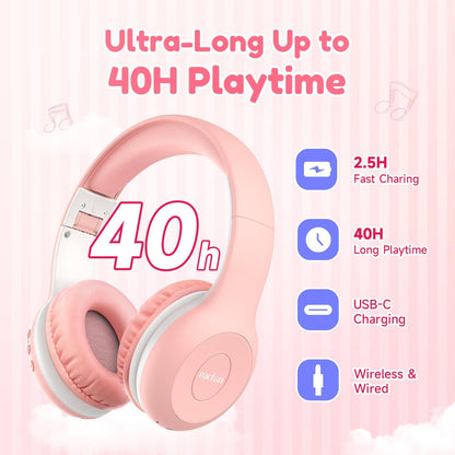 Headphones Wireless, Bluetooth 5.4 Headphone for Child with Mic, 85/94dB Volume Limited Foldable Over Ear, Hi-Fi Stereo Sound, 40H Playtime, Tablet, Phone, PC, School/Travel, Gift, 2 Pack