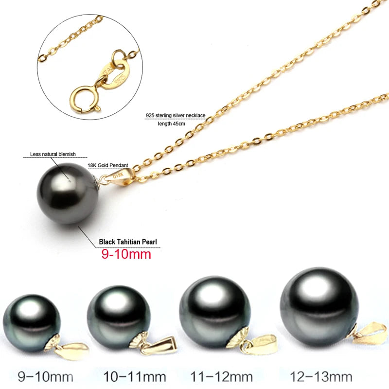 Natural black pearl necklace jewelry,18k gold pendant tahitain pearl  jewelry for women,real seawater pearl jewelry fine gift