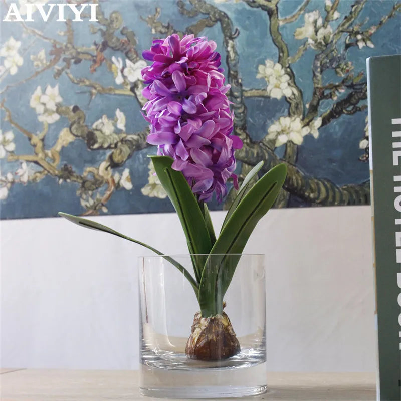 1 PCS Artificial Flower Hyacinth with Bulb Home Garden wedding Table DIY simulation leaf Decorative Flowers accessorie plant