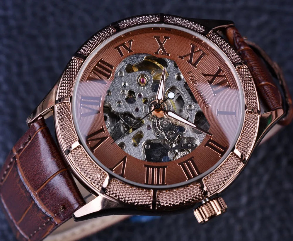 Forsining Skeleton Watch Transparent Roman Number Watches Men Luxury Brand Mechanical Men Big Face Watch Steampunk Wristwatches