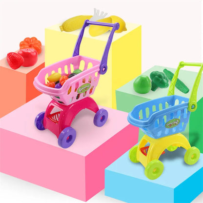 25Pcs/Set Kids Supermarket Shopping Groceries Cart Trolley Toys For Girls Kitchen Play House Simulation Fruits Pretend Baby Toy