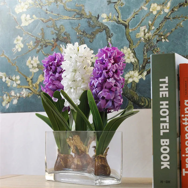 1 PCS Artificial Flower Hyacinth with Bulb Home Garden wedding Table DIY simulation leaf Decorative Flowers accessorie plant
