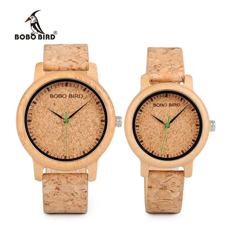 BOBO BIRD Lovers Watches Wooden Timepieces Handmade Cork Strap Bamboo Women Watch Luxury in Box Custom Logo Drop Shipping
