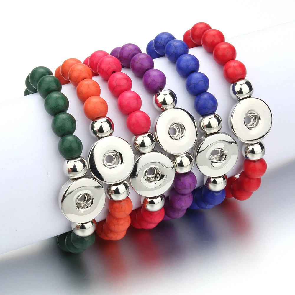 New Snap Bracelet 18mm Snap Button Bracelet DIY Handmade Stone Beads Charms Bracelet for Women Gift DIY Snap Jewelry