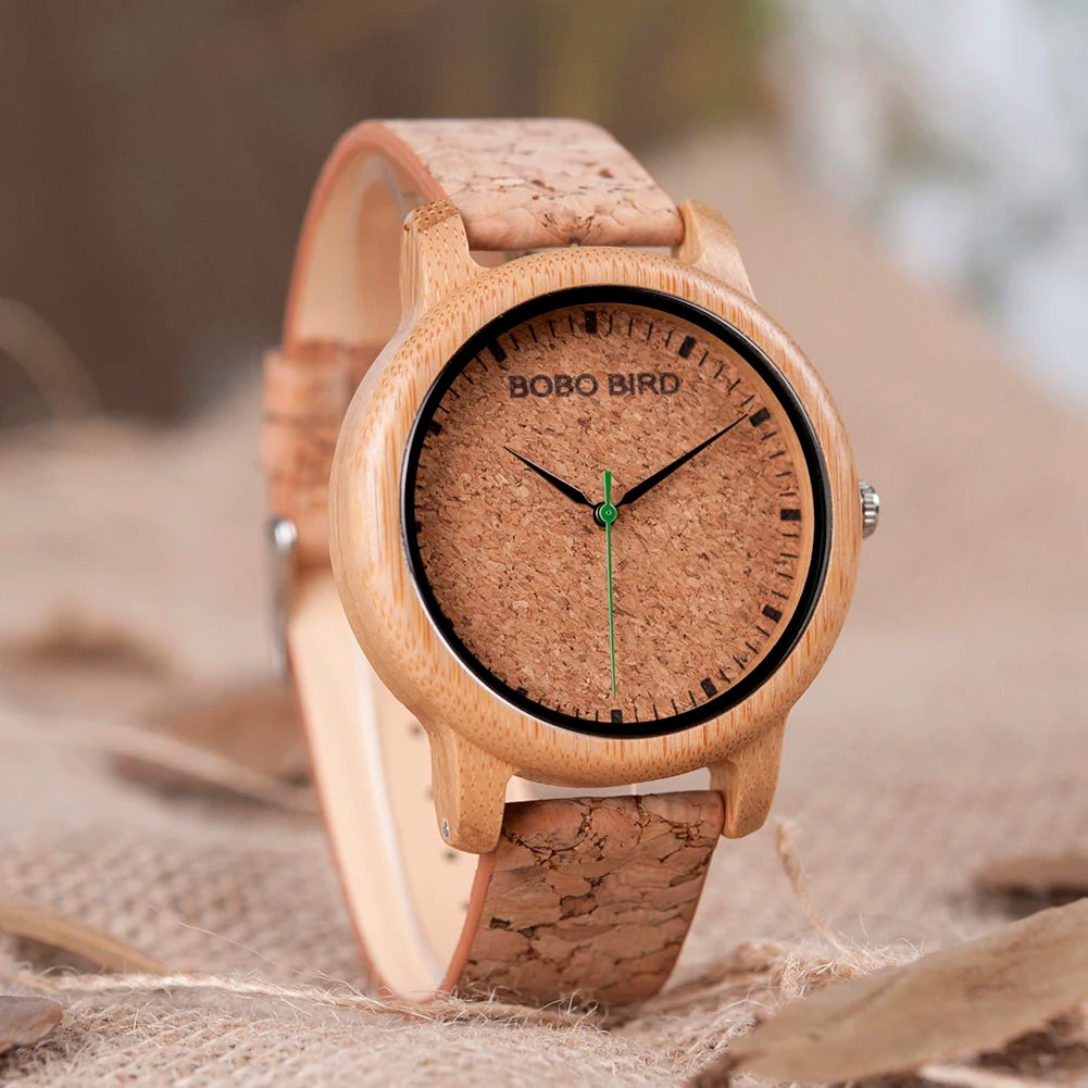 BOBO BIRD Lovers Watches Wooden Timepieces Handmade Cork Strap Bamboo Women Watch Luxury in Box Custom Logo Drop Shipping