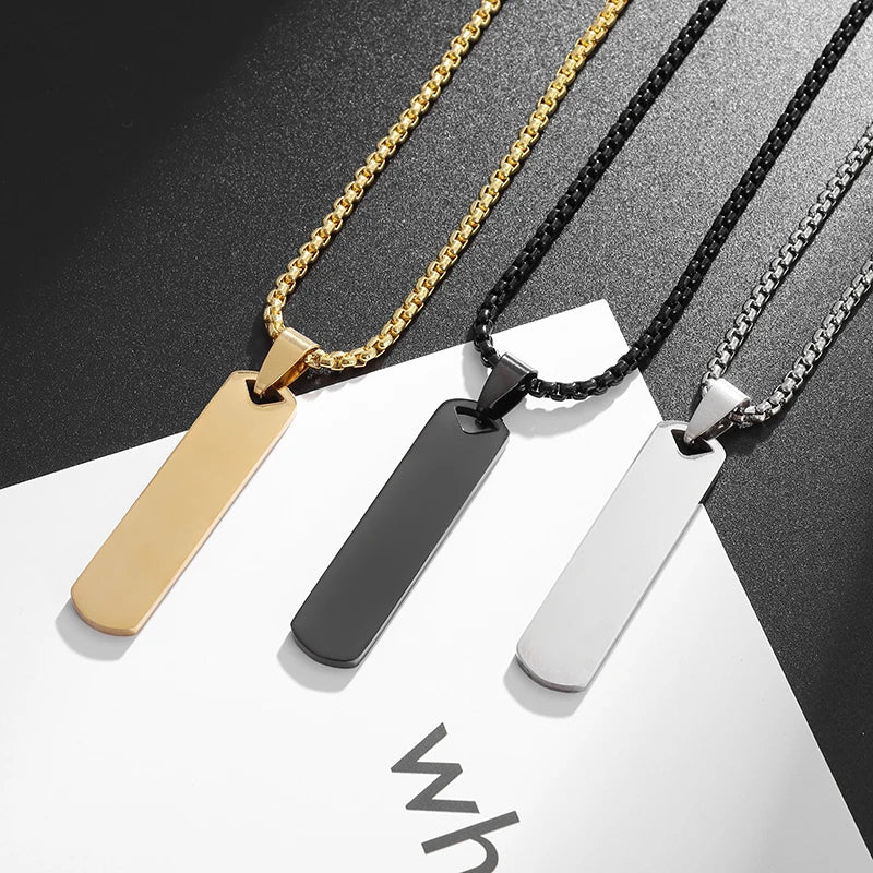 Fashionable and Simple Stainless Steel Square Bar Pendant Necklace for Men and Women Hip Hop Party Jewelry Gifts